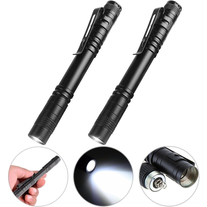 2 PCS Haute Lumens LED Lampe de Poche, Mini Lampe de Poche Portable en Forme de Stylo, Mini Pocket Pen Torche Lampe pour Camping, Randonnée, Urgence et Utilisation en Extérieur (Piles Non Incluses)