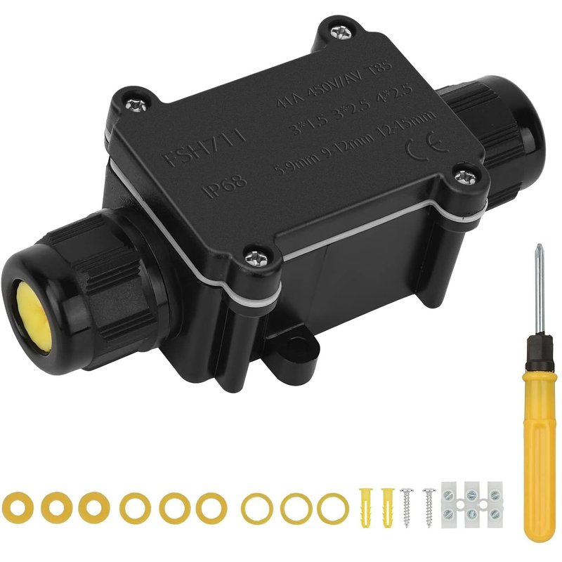 Boite Etanche Electrique Exterieur IP68, 2 Voies Boite de Jonction Etanche,Boîtier de Raccordement Connecteur de Câble Boite de Derivation pour Câble Ø 4 mm à 15mm,Noir