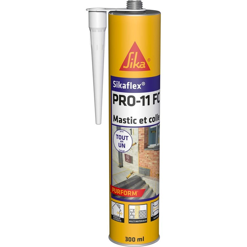 Mastic polyuréthane PU tout en 1 - Sikaflex PRO 11 FC Purform Blanc - Collage puissant - Mastic multi-matériaux - Etanche - Intérieur et Extérieur - Construction et Bricolage - 300ml