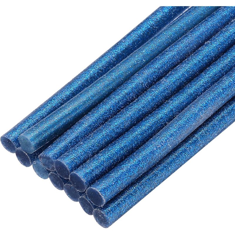 Lot de 12 mini bâtons de colle chaude pour pistolet à colle 7 mm x 100 mm Bleu pailleté