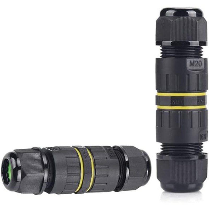 2 pcs Boîtier de Jonction Étanche Extérieur Connecteur de Câble, IP68, M20 2 Voies 3 Broches Manchon Coupleur Ø 5mm-9mm