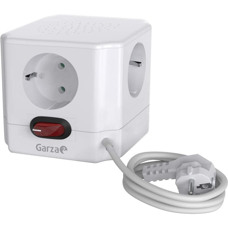Power-Base Multiple Cube de 4 Prises schuko avec Interrupteur, câble 1.5 mm x 1.5 m, Couleur, Blanc, Medium