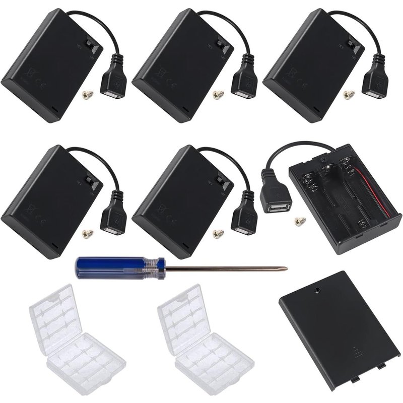 Lot de 6 Supports de Piles 3AA avec USB et Interrupteur, 4.5V Support de Batterie Coque Plastique Batterie Boîte de Rangement Prise Femelle USB, 3x1.5V Boîtier de Chargeur de Batterie AA