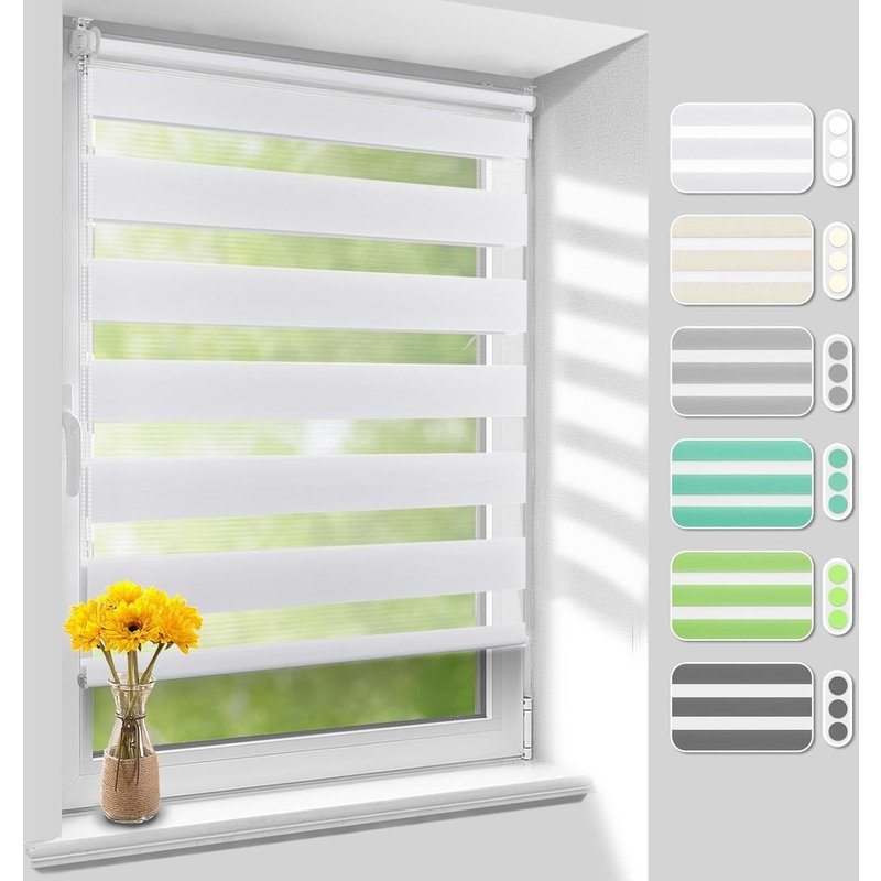 Store Enrouleur Double Klemmfix Sans Perçage - Blanc - 130 X 40 Cm (L X L) - Store À Fixation Par Pression - Translucide Et Occultant - Réglable - Protection Solaire Et Brise-Vue