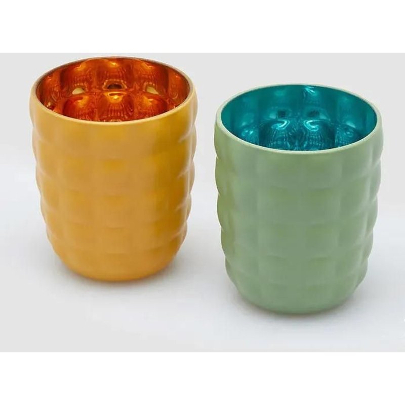 Edg Porta Candela In Vetro Satin Tumbler H9,6xd8cm Colori Assortiti Giallo O Verde