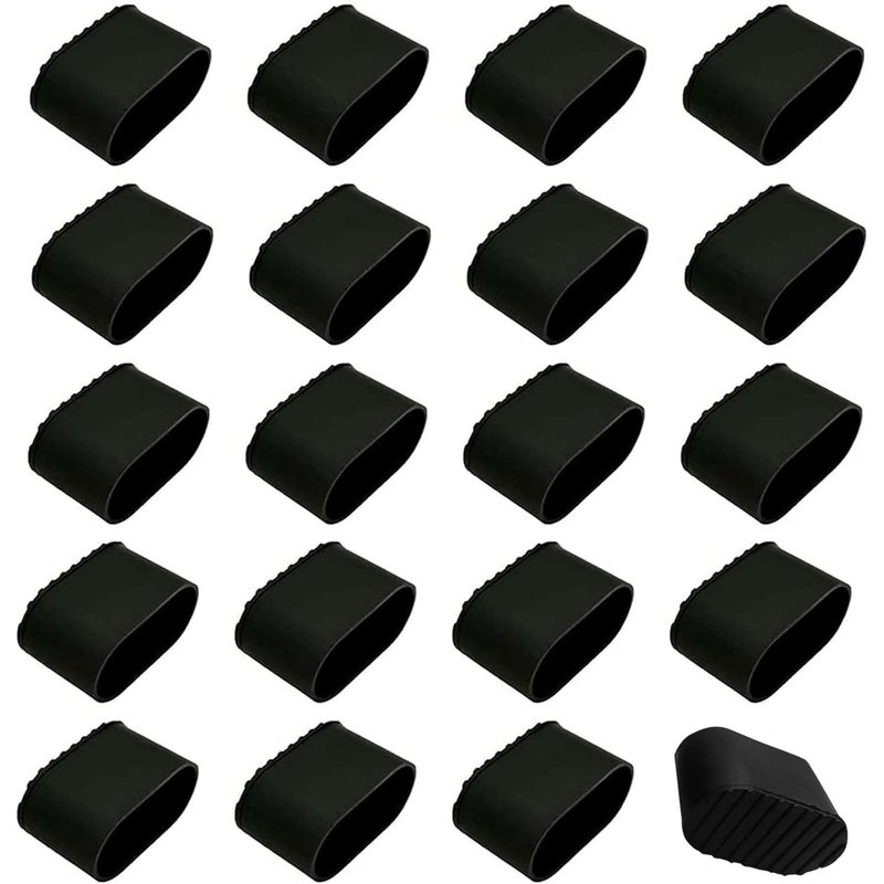 20 X Plastic Chair Leg Caps For Chair Feet Non-Slip Chair Caps Anti-Noise For Oval Shaped Table Legs (Black)