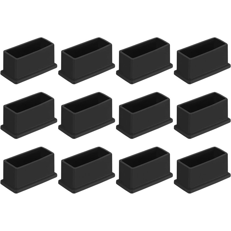 12pcs Pvc Square Chair Leg Caps 50mm X 20mm Od Black Floor Protectors For Furniture Table Legs Cover Caps