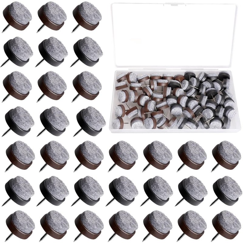 60 X Round Felt Screw Gliders,20 Mm Nail Pads For Chairs And Felt Pads With Plastic Box To Protect Table And Chairs From Floor Furniture (Brown,Black)