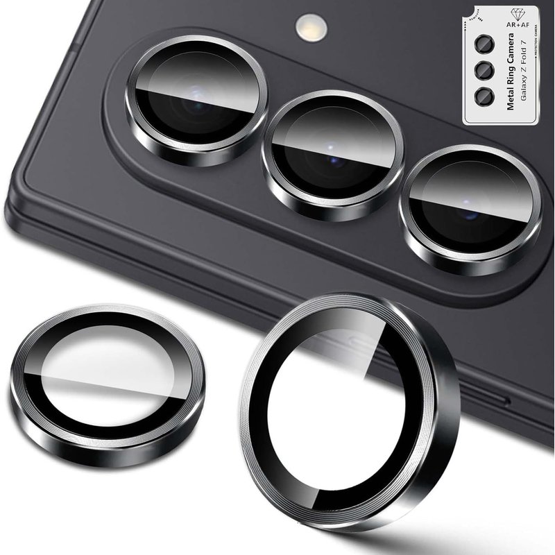 Pour Samsung Galaxy Z Fold 7 5G/ Z Fold7 5G Protection Caméra, 9H Individuels Lentille Protecteurs D'Écran, Anneau En Métal + Verre Trempé, Hd Anti-Rayures Protecteur Film -Noir