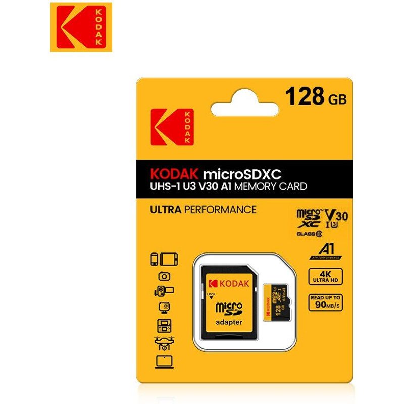 128 Go Kodak-Carte Micro SD, Classe 10, U3, 4K, Haute Vitesse, Mémoire Flash, TF, Mecard C10 ""Nipseyteko