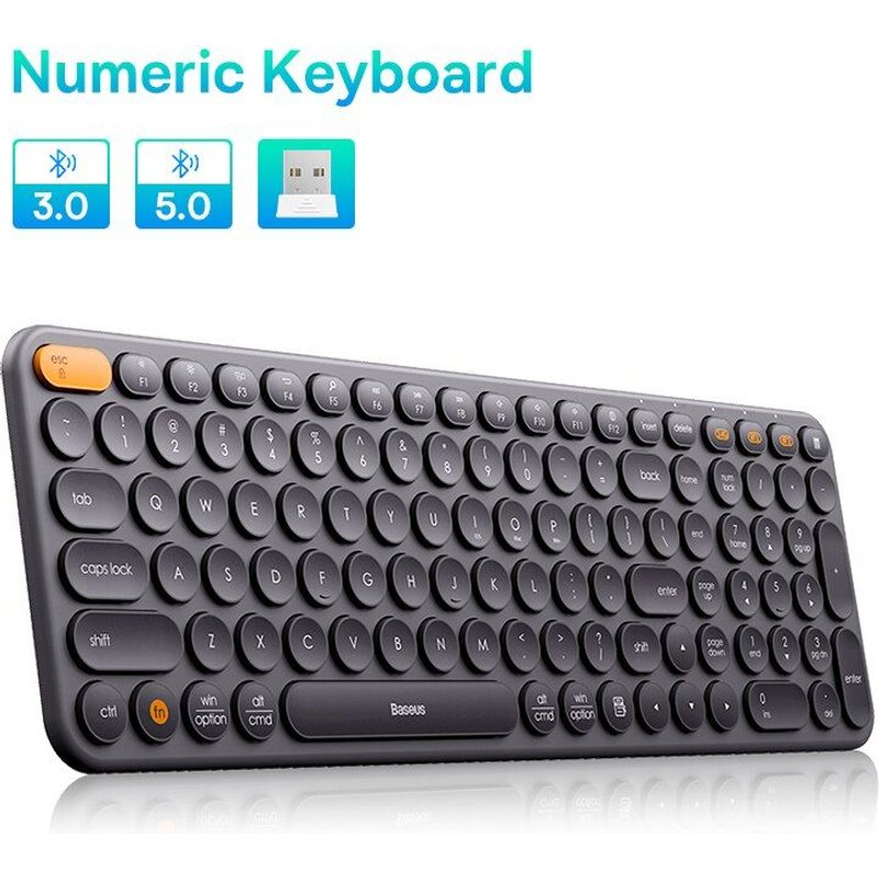 Numeric Keyboard Bas192.- Clavier sans fil Bluetooth 5.0, 2.4G, USB silencieux, disposition américaine, claviers EN 84/105, touches pour MacPle, iPad, PC, tablette ""Nipseyteko