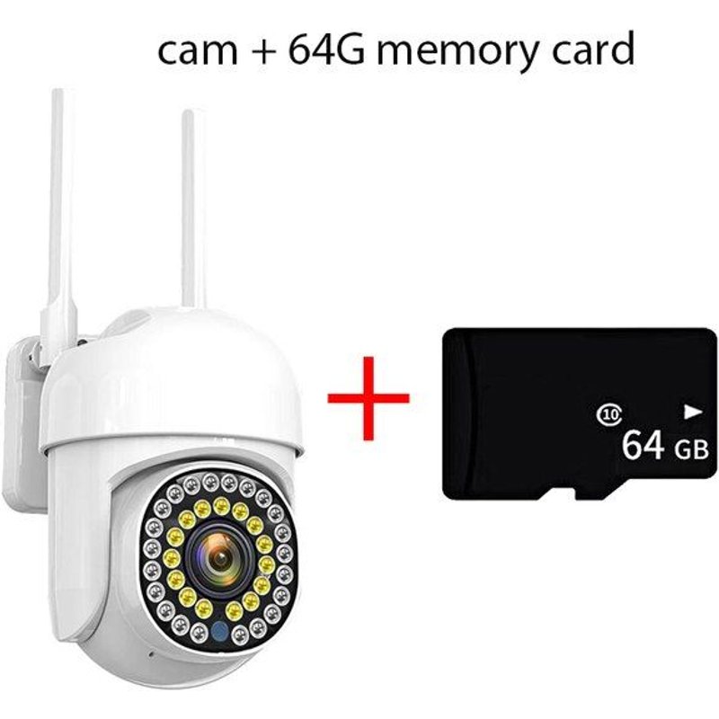 Camera EU plug 64GB Wifi de Sécurité Extérieure Étanche PTZ Suivi Automatique Audio CCTV Surveillance 1080P 360 Caméras IP avec Google Maison Alexa ""Nipseyteko