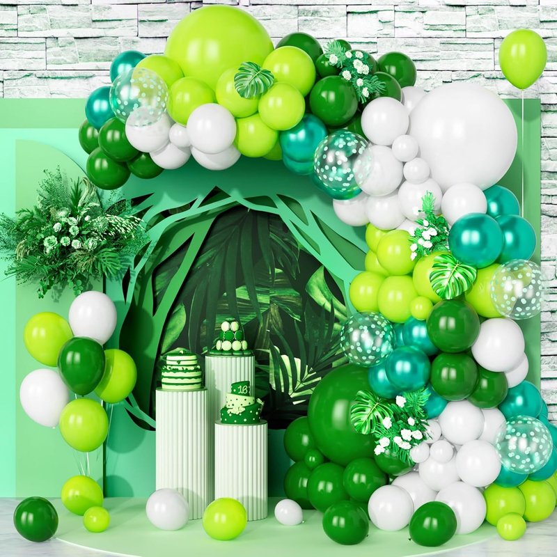 Ballon Verts, 123 Pcs Kit Arche Guirlande Ballon Verts FoncĂ© Blanc Mat MĂ©tallique Confettis Vert Pour Garçon FĂȘte D'anniversaire Baby Shower BaptĂȘme Mariage BĂ©bĂ© Douche Football Safari DĂ©cor