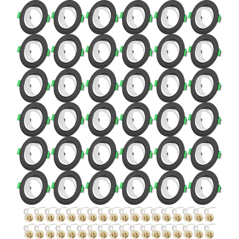 Lot De 36 Spots Encastrables Gu10 Orientables À 30°-Cadre Rond Noir Anneau Extérieur Et Blanc Anneau Intérieur, Douille Céramique.Compatible Ouverture Ø68-80Mm,Idéal Pour Éclairage Led De Plafond.