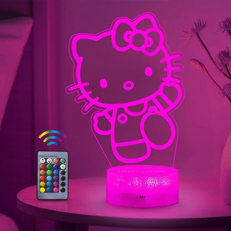 Lampe Kitty, Kitty Veilleuse 3d Led Pour Enfants, Usb Smart Remote Control Kitty Lampe Chevet 16 Couleurs Noël Kitty Cadeau Chambre D'enfant Décoration Cadeau De Vacances