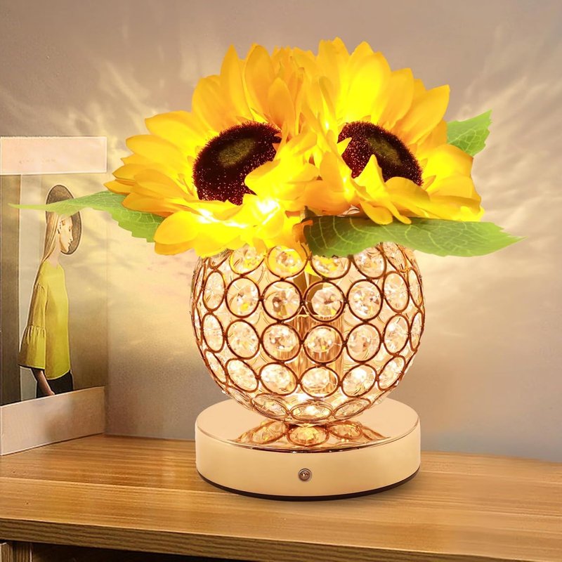 Lampe Tactile En Forme De Tournesol, Cadeau D'anniversaire Pour Femme, Lampe De Table Sans Fil, 3 Couleurs Variables En Continu, Petite Veilleuse, Cadeau Pour Maman, Pour La Saint-Valentin, La Fête