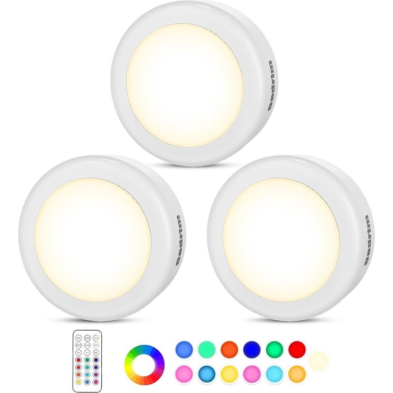 3 Pcs Lampe Placard De 1w, Lampe Led Veilleuse Rgb 13 Couleurs Luminosité Lampe Murale Sans Fil Réglable Pour Cuisine, Chambre,Coiffeuse,Couloir Alimenté Par Batterie(Non Inclus)Avec 1 Télécommande