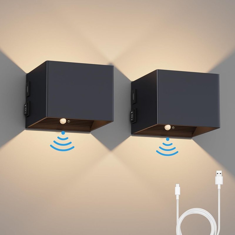 2pcs 5w Applique Murale Interieur À Piles Avec Détecteur De Mouvement Lampe Murale Sans Fil Avec Interrupteur Chambre Veilleuse Magnétique Usb Rechargeable Batterie Lampe, 3000k, Anthracite