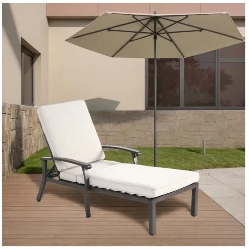 Chaise Longue De Piscine Réglable En Aluminium Antirouille Avec Coussin Imperméable Beige (Première Édition)