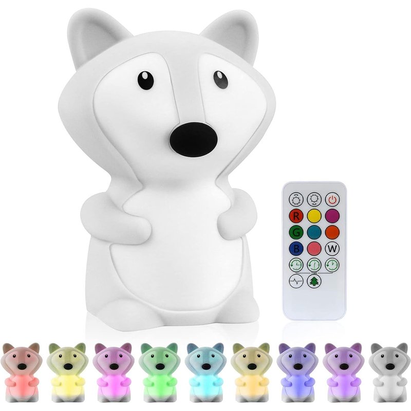 Veilleuse Enfant,Renard Veilleuse Lampe De Silicone 9 Couleurs Usb Rechargeable Peut Être Chronométré Veilleuse Enfant Deco Lampe Pour Décoration Noël Chambre Enfant Cadeau D'anniversaire