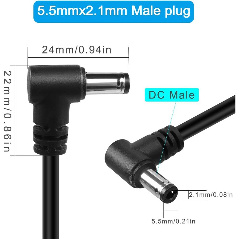 Câble D'alimentation En Queue De Cochon À Angle Droit De 90 Degrés 18 Awg Prise Mâle D'alimentation Cc Vers Fil Nu Extrémité Ouverte Câble D'alimentation En Queue De Cochon (18awg)