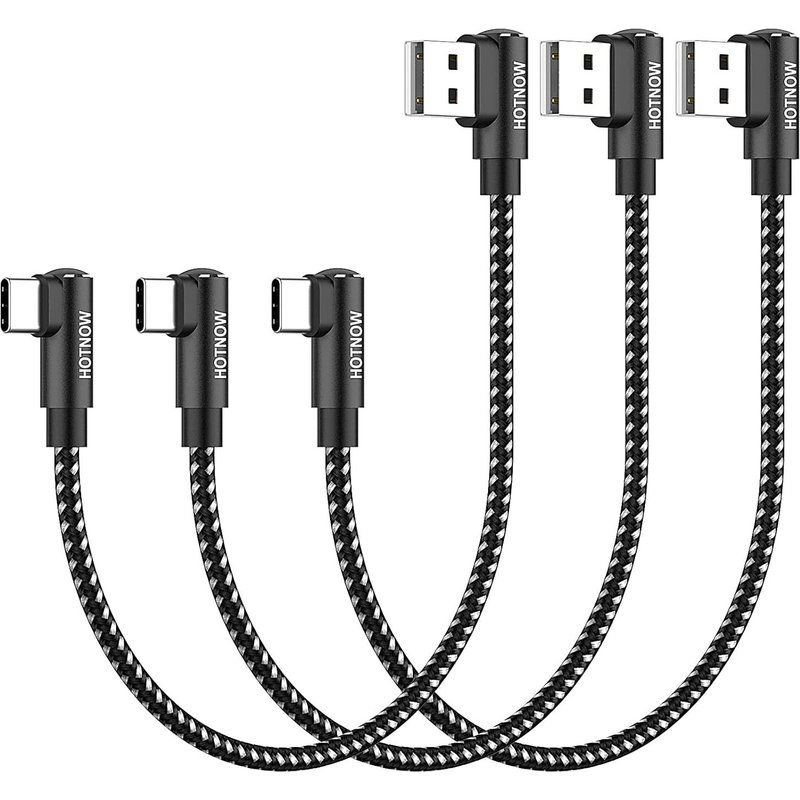 Câble USB C court à angle droit 30cm 3pack, 0.3M Chargeur USB-C Cordon de charge rapide en nylon tressé pour Samsung Galaxy S10 S9 S8 Plus Note 9 8, Power Bank