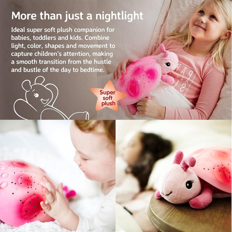Veilleuse Apaisante Projecteur D'Ă©toiles LuminositĂ© Douce 3 Couleurs 7 Constellations ArrĂȘt Automatique Veilleuse Tortue Twilight Ladybug Rose