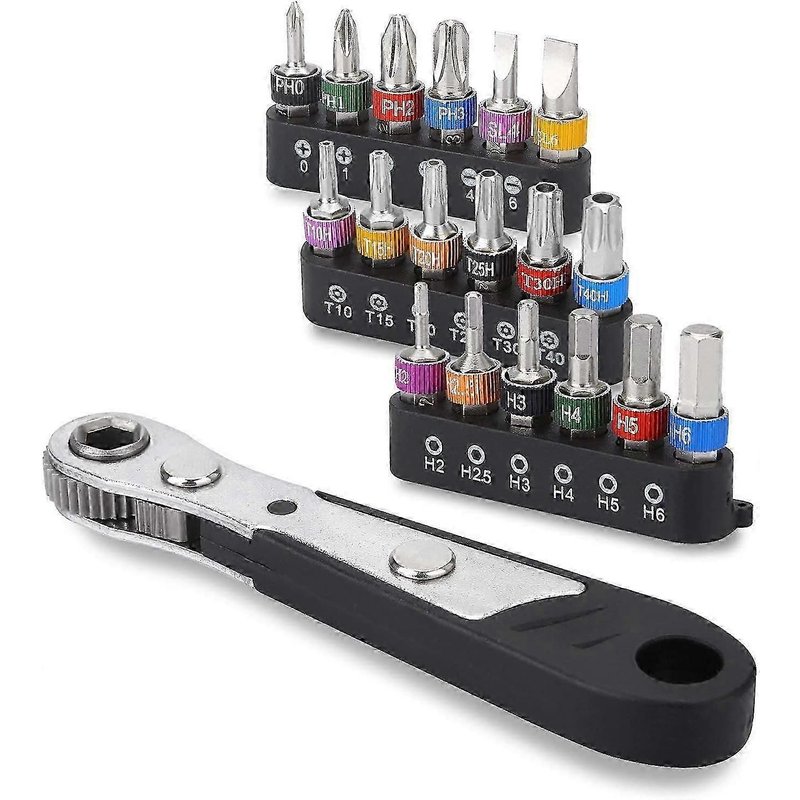 Jeu de 19 embouts de tournevis Ă cliquet micro S2 avec embouts cruciformes, fendus et hexagonaux