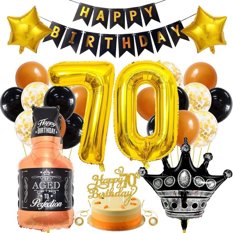 Décoration D'anniversaire 70 Ans Homme Femme Noir Doré Décoration De Fête 70 Ans Homme Femme Décoration 70e Anniversaire Homme Décoration D'anniversaire 70 Hommes Happy Birthday Guirlande