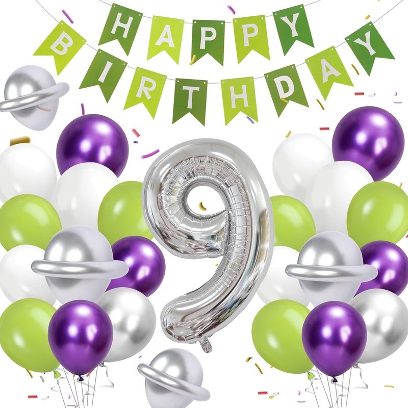 Ensemble De Ballons D'anniversaire Pour Garçon - Ballons D'anniversaire Pour 2e Anniversaire - Vert Et Violet - Avec Bannière « Happy Birthday » - Ballon En Latex Et Ruban - Décoration D'anniversaire