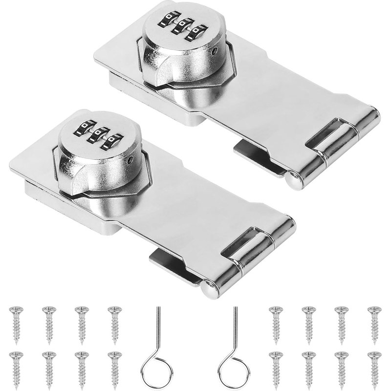 2X Loquet Porte con Serrure à Mot de Passe Cadenas et Loquets Exterieur Verrou Porte Interieure Moraillons de Verrouillage Inox Loquet Serrure Fermeture de Placard Hasp pour Tiroir Boîte Argent