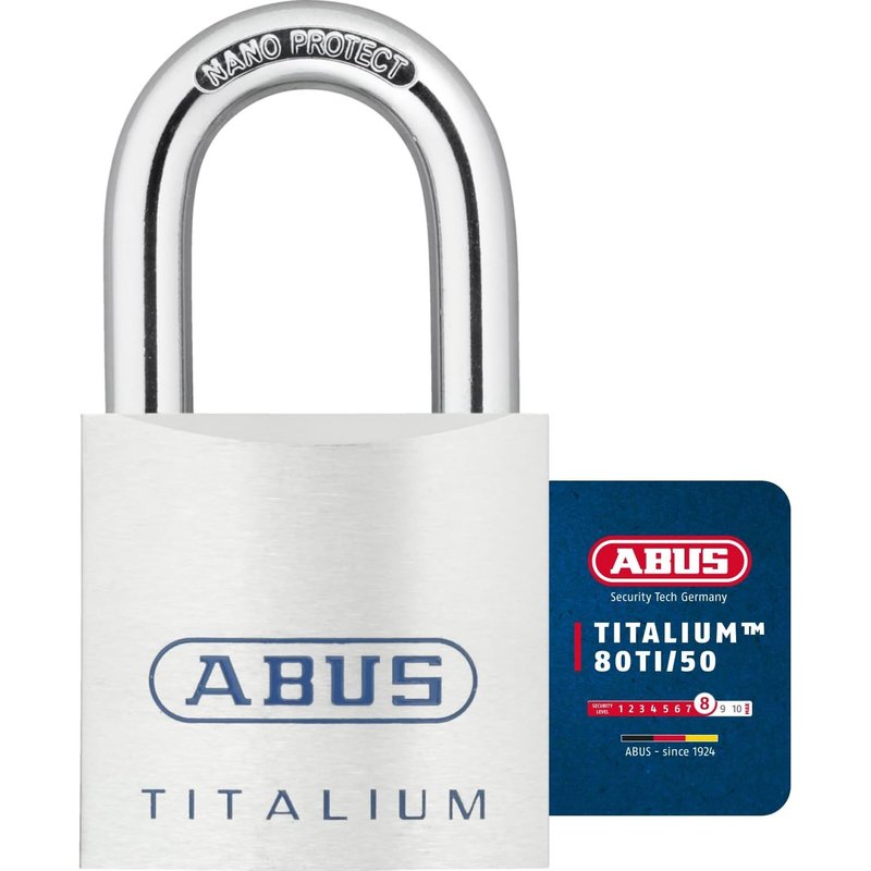 Cadenas Titalium 80TI/50 - Serrure de sous-sol avec corps de serrure léger et solide en aluminium spécial - -Niveau de sécurité 8 - argent