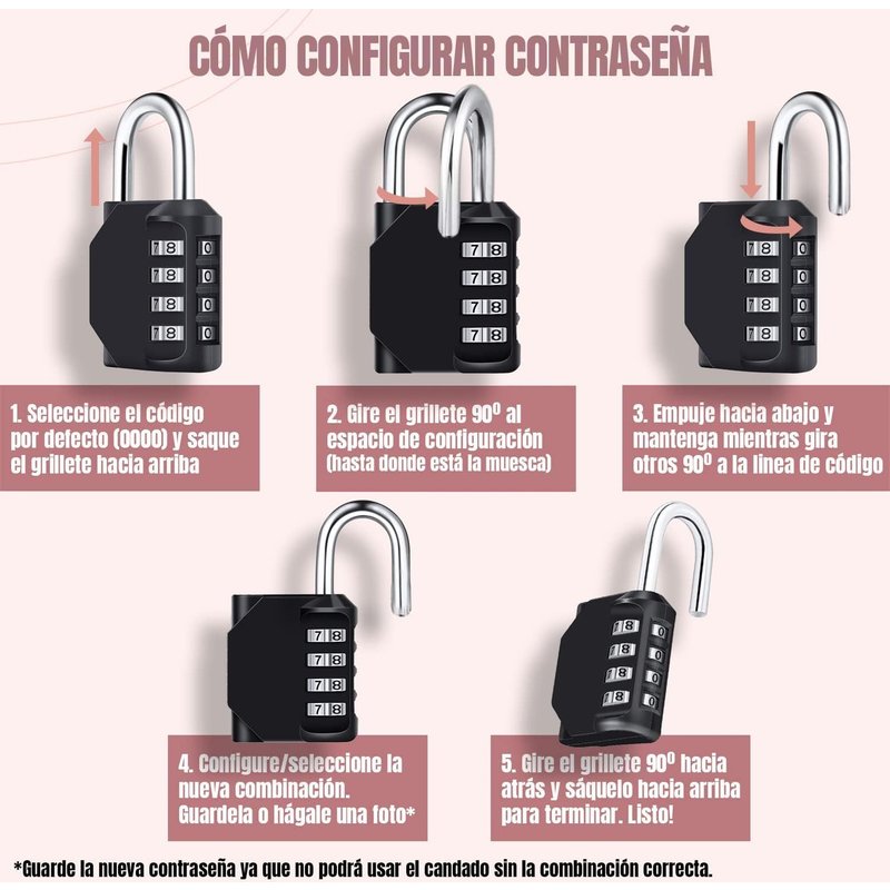 Cadenas à combinaison numérique à 4 chiffres - Cadenas de sécurité pour casier gym (1, moyen)