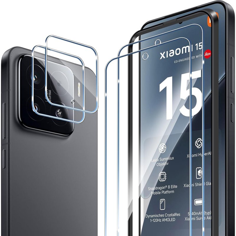 Pour Xiaomi 15 Protection Écran, 2 Pièces Verre Trempé + 2 Pièces Caméra Arrière Protecteur, 9H Dureté Sans Bulles Anti-Rayures Avec Cadre D'Alignement Protection Décran Caméra Pour Xiaomi 15