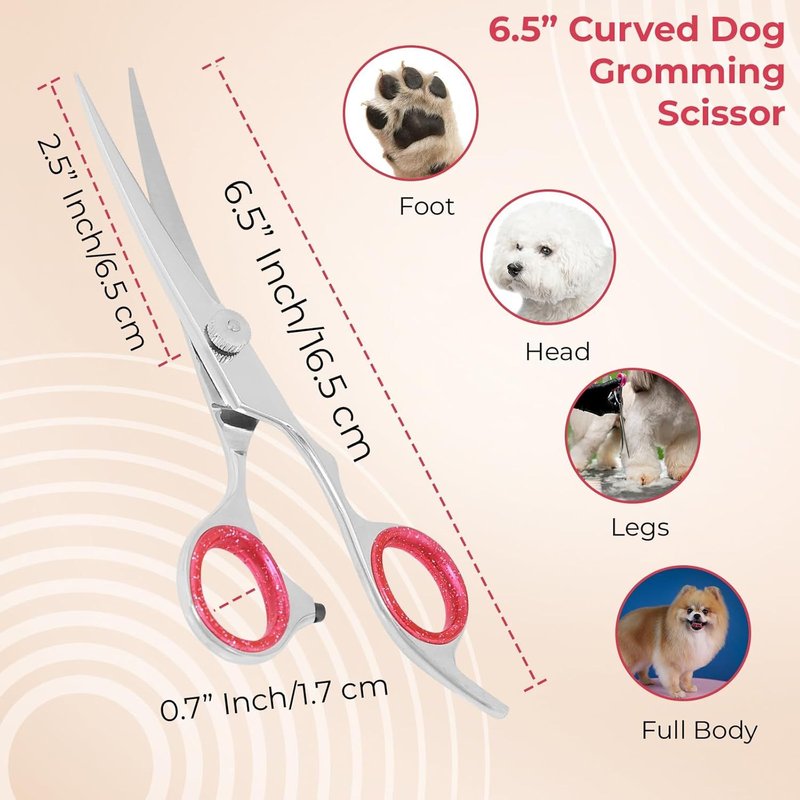 6.5"" Curved Pet Grooming Scissors With Stainless Steel Safety Round Tip Pet Dog Cat Curved Scissors