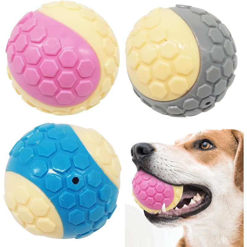 Squeaky Indestructible Rubber Dog Balls High Stretch Size M/L Random Color (M) Bps-7434*3