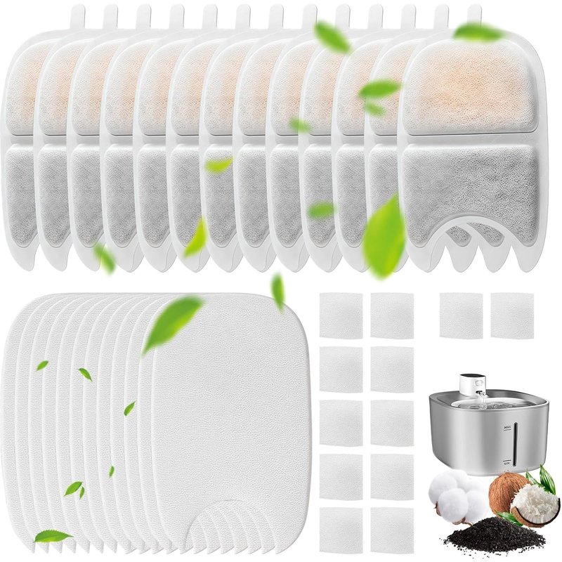 Lot De 15 Filtres Pour Fontaine À Chat:30 Filtres En Mousse Et 15 Filtres À Charbon Avec Résines Naturelles,Triple Filtration,Filtre À Eau Pour Fontaine À Chat De 4 L,Filtre De Rechange