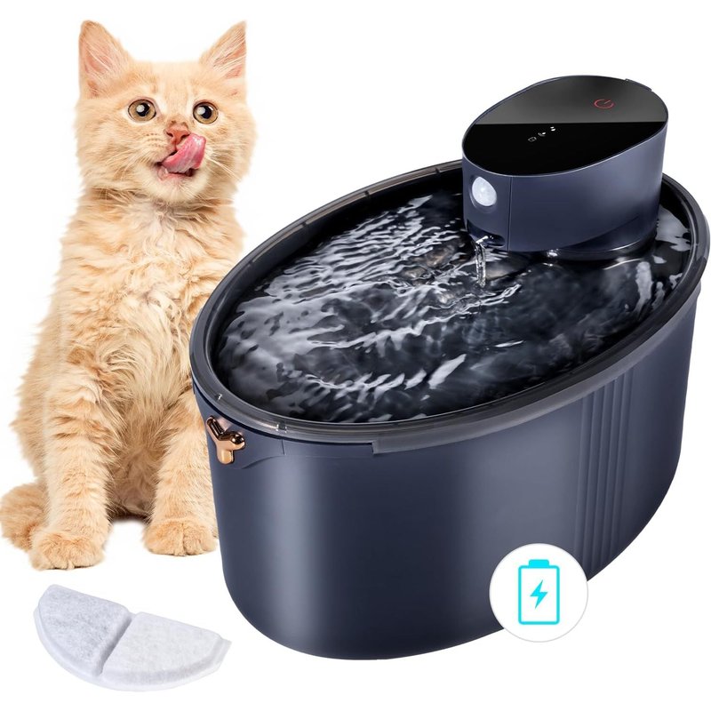 Fontaine À Eau Chat 2,5l-Detecteur De Mouvement,Batterie Rechargeable 4000mah,Silencieux,Noir