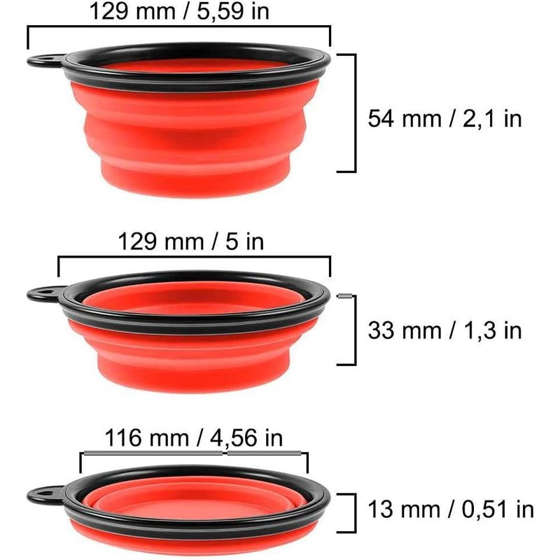 Foldable Silicone Bowl 350 Ml Red Colour For Dogs,Cats,Pets Water Food Bowl Folding Portable Travel Camping With Carabiner Retractable Dog Bowl