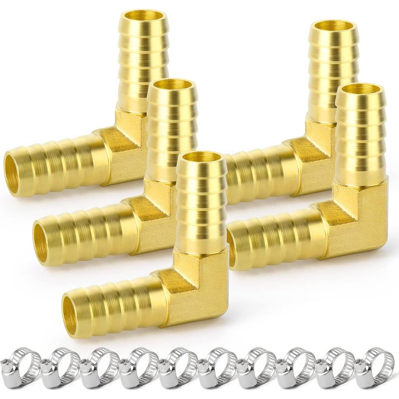 5 pièces 10mm Laiton coude à 90 degrés raccord de Tuyau coudé à 2 Voies en Forme de L raccord de Tuyau coudé avec 10 Pinces
