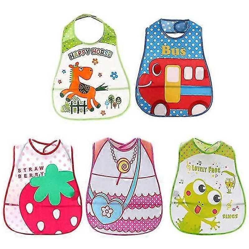 5pcs Réglable Bébé Bavoirs Eva Plastique Imperméable À L'eau Lunch Feeding Bibs Bébé Dessin Animé Tissu D'alimentation Enfants Bébé Tablier Babador (Motif Aléatoire)