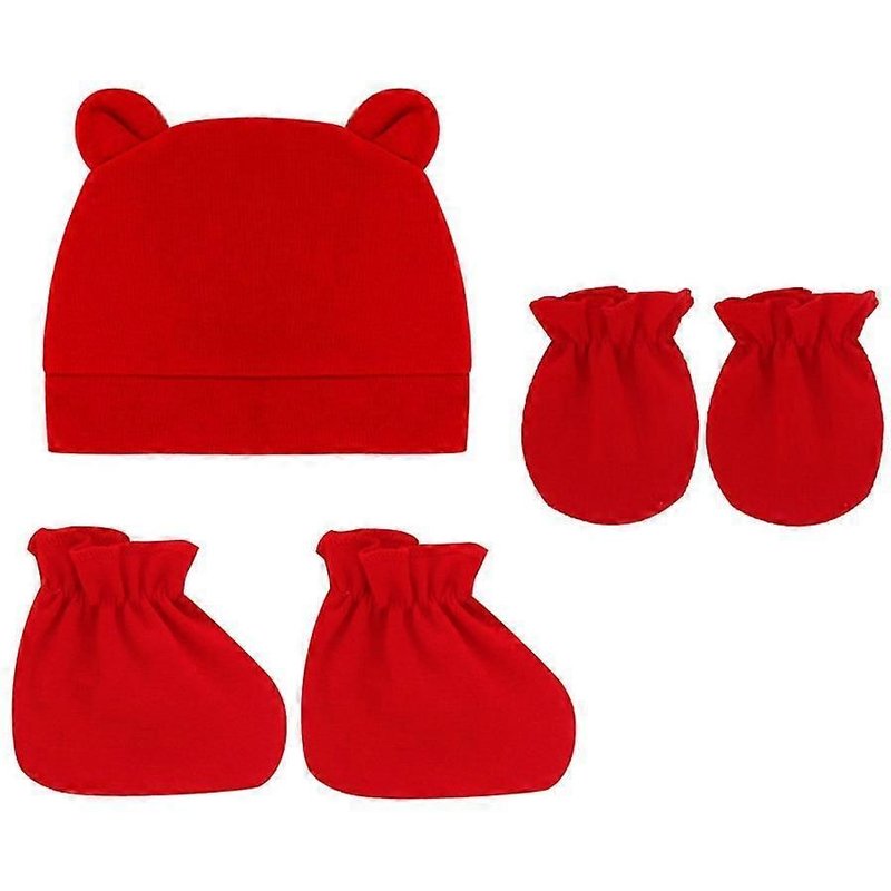 Mitaines Chaussettes Bonnet De Nuit Bonnet Chaud Casquette Pour Nourrissons Nouveau-Né Toddler Garçon Fille-Enfants-Rouge-Unisexe