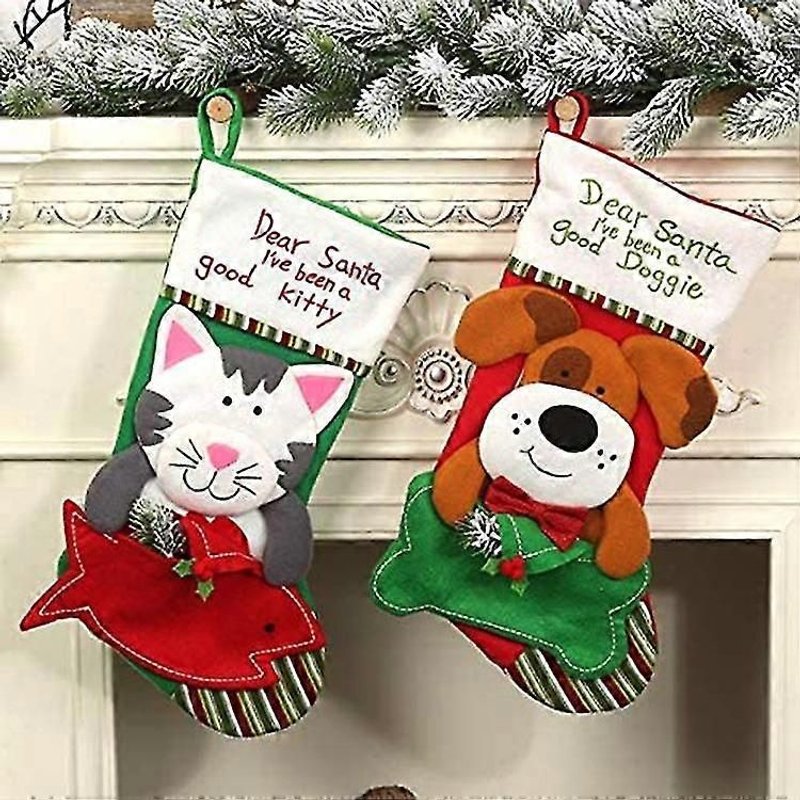 Bas De Noël Pour Animaux De Compagnie, 18"" Grand Bas De Noël Pour Chien, Bas De Noël Pour Chat Avec Poche Enveloppe Bas Familial En Peluche Pour Les Décorations De Noël