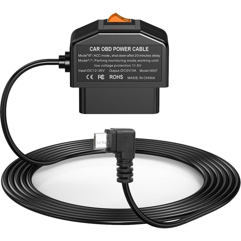 Kit De Câblage Obd Pour Dash Cam,Kit De Câblage Micro Usb Avec Câble D'Alimentation Obd Pour Dashcam 12-24V À 5V/3A Avec Protection Basse Tension Surveillance De Stationnement 24H/24Mode Acc