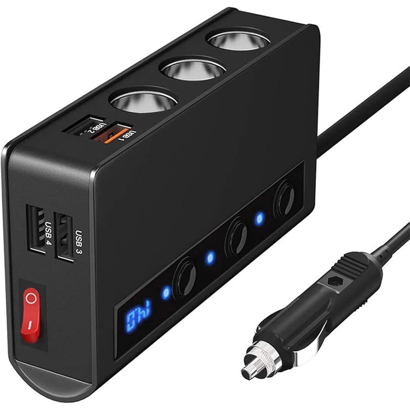 Chargeur Allume-Cigare De Voiture Socle Splitter 180W Adaptateur Allume-Cigare Avec 4 Ports Usb Interrupteur Séparé Indicateur De Tension Qc3.0 Charge Rapide Pour Téléphone Tablets Dash Cam