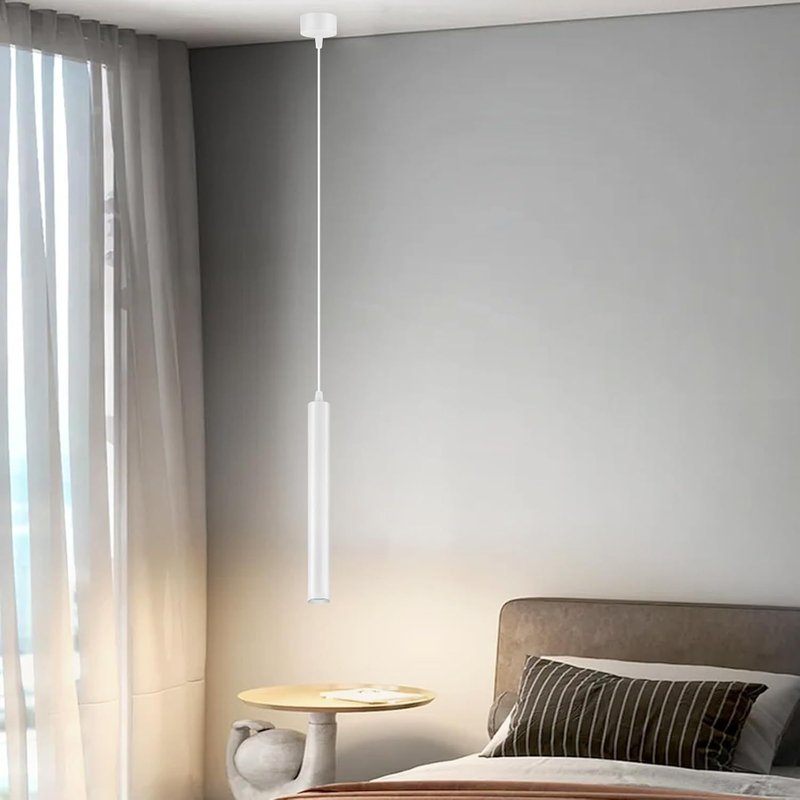 Lustre Cylindrique Blanc, Lustre Led, Blanc Chaud, 3000K, Pour Salon, Table De Salle À Manger, Comptoir De Hôtel, 30 Cm, Longueur Réglable, Moderne