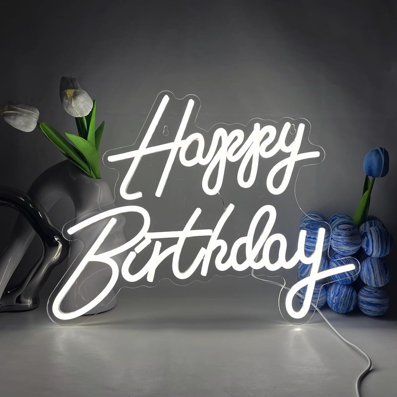 Happy Birthday Neon Sign Blanc Enseigne Néon Lettre Neon Sign Décoration Néon Lumières Usb Enseigne Lumineuse Pour Chambre Bar Club Décoration De Fête D'anniversaire