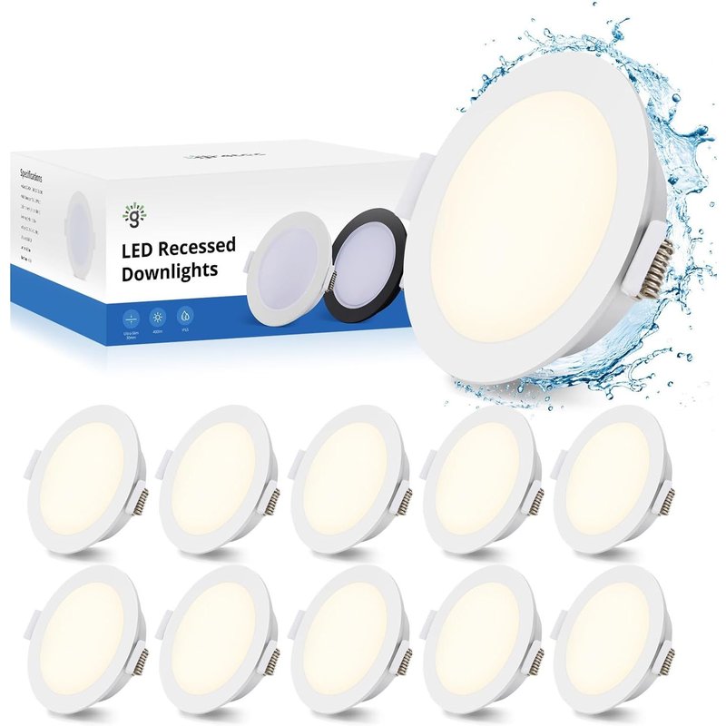 Spot Led Encastrable Salle De Bain Ip65, Lot De 10 Spot Led Extra Plat 5W 4000K Blanc Neutre 400Lm, Spots De Plafond Trou 68-80Mm, 220V Spots Étanche Pour Salon Chambre Cuisine