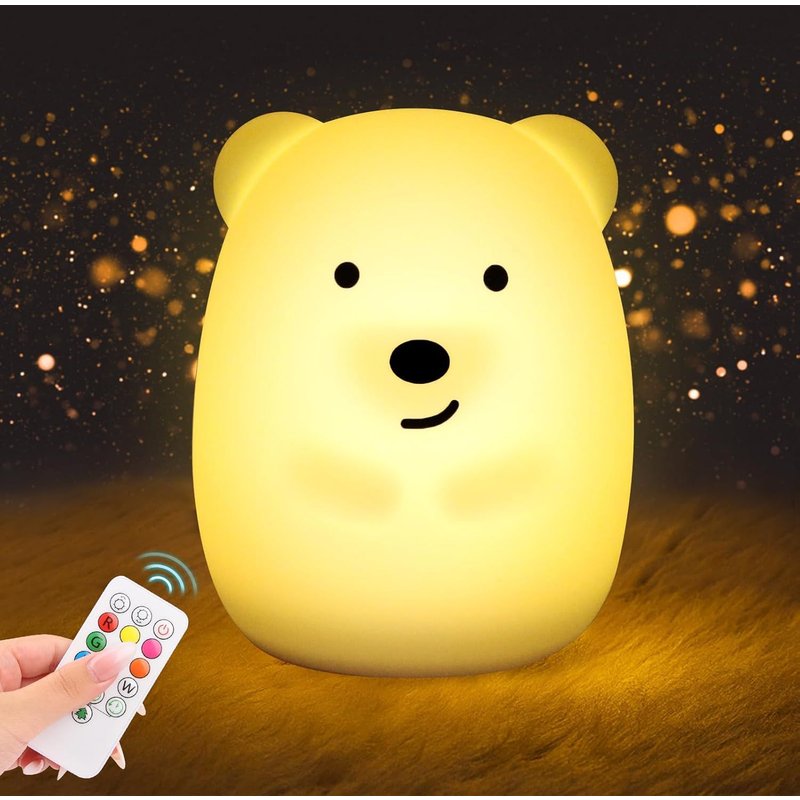 Veilleuse Bébé Ours Tactile, 9 Couleurs 3 Modes, Silicone, Led Rechargeable, Minuterie, Télécommande, Chambre Cadeau