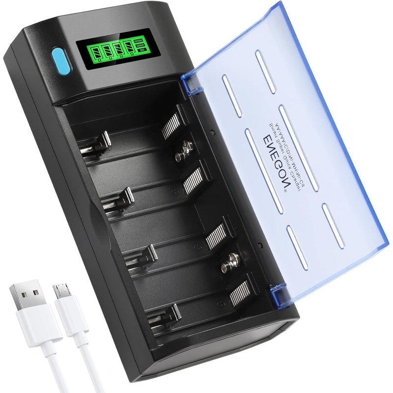 Chargeur De Piles Universel ¿ Chargeur Intelligent Pour Piles Rechargeables Aa/Aaa/C/D/9V Nimh/Nicd ¿ Avec Écran Lcd, Charge Rapide, Fonction Décharge, 4 Emplacements Indépendants